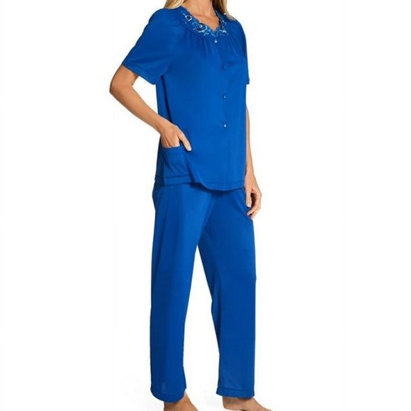 Shadowline Women's Petals Short Sleeve Pajama Set, Navy - 76280
